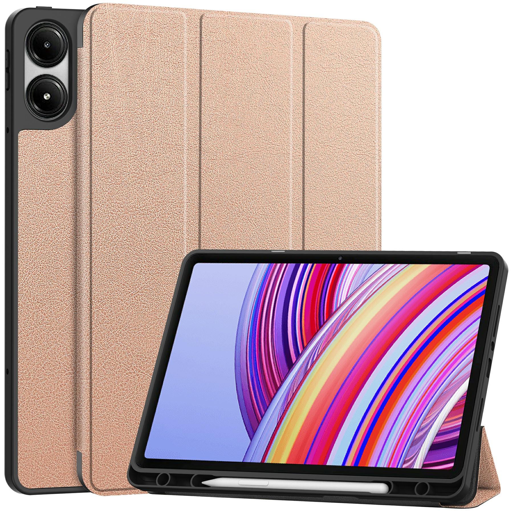 

Чехол для планшета Xiaomi Redmi Pad Pro/Redmi Pad Pro 5G/Poco Pad 4G, трехскладная подставка, кожаный чехол со слотом для стилуса Rose Gold