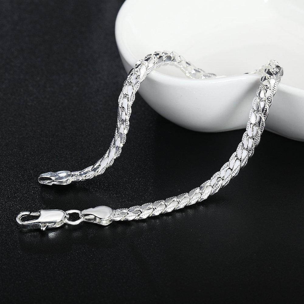 Fine Silver Color Bracelet 8 Inches 6MM Side Chain Bracelet for Women Men Fashion Wedding Party Gift Jewelry Accessories