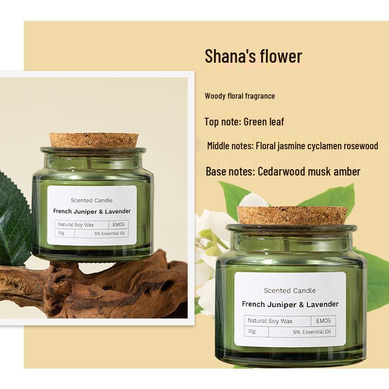 Luxury Aromatherapy Candle Gift Box: Fresh Scented Soy Wax in Glass Cup 175g Green Bottle Candle