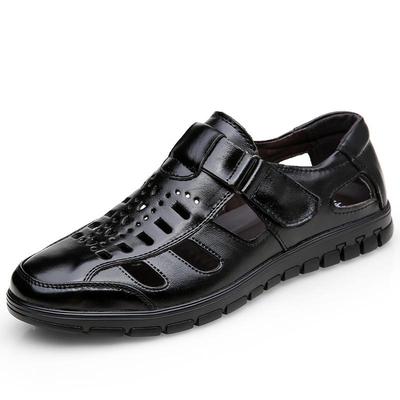 Modische Sommer Herren Sandalen Leder Atmungsaktiv Lässig Lochschuhe Rindsleder Verschleißfest Ausgeschnitten Leder H400