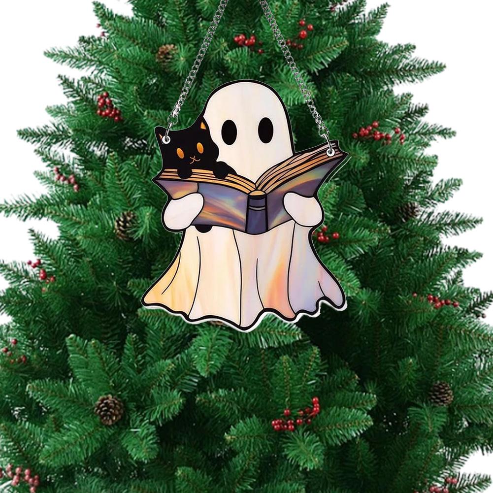 Ghost Sun Catcher Acrylic 2D Flat Halloween Tree Ornaments Cute Ghost Suncatcher for Window Decor Indoor Outdoor Holiday Crafts