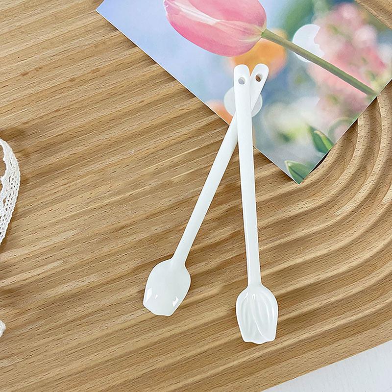 1Pc Tulip Ceramic Coffee Spoon Long Handle Ice Cream Spoon Dessert Milk Tea Honey Stick Stirring Tool
