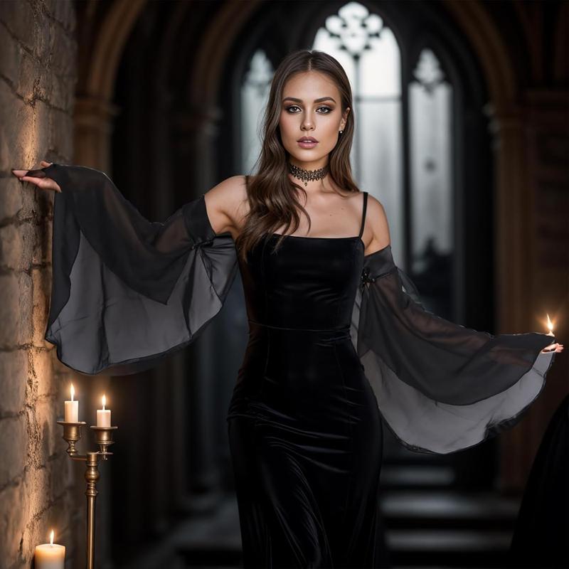 Thin Breathable Detachable Horn Sleeve For Wedding Dresses  Long Tulle Witch Gloves Arm Cover Halloween Costume Accessories