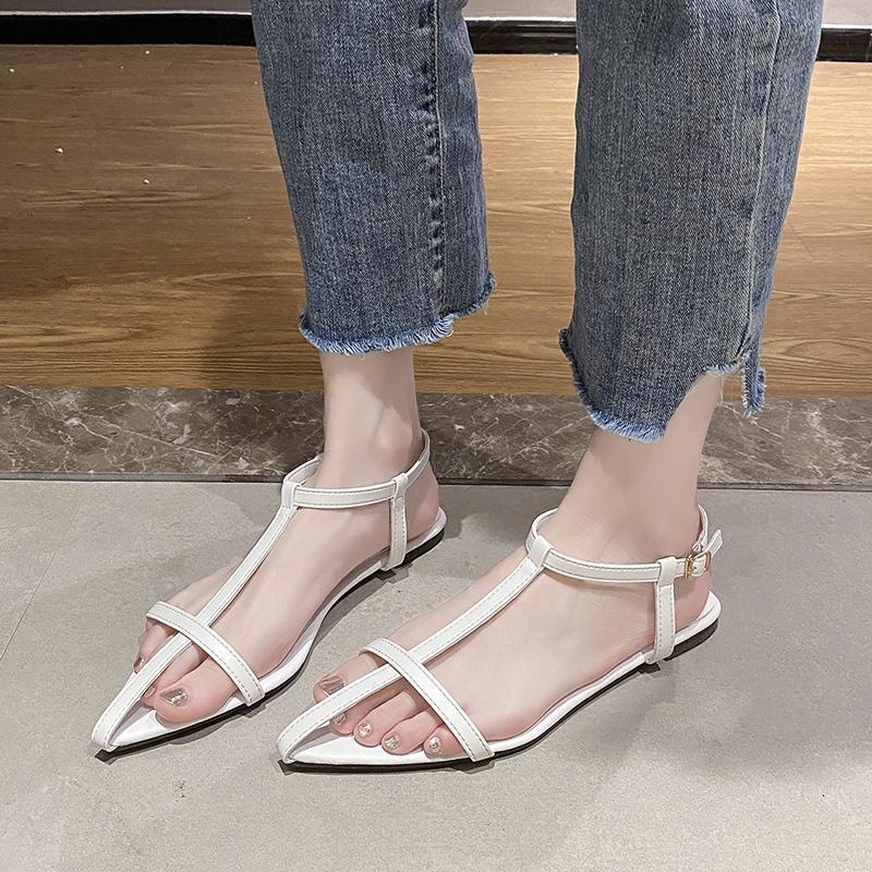 Fashion Women Fashion Sandals Thin Low Heels Pointed Open Toe Ankle Strap Dress Shoes Solid Color Summer Ladies Thin Low Heels Sandals