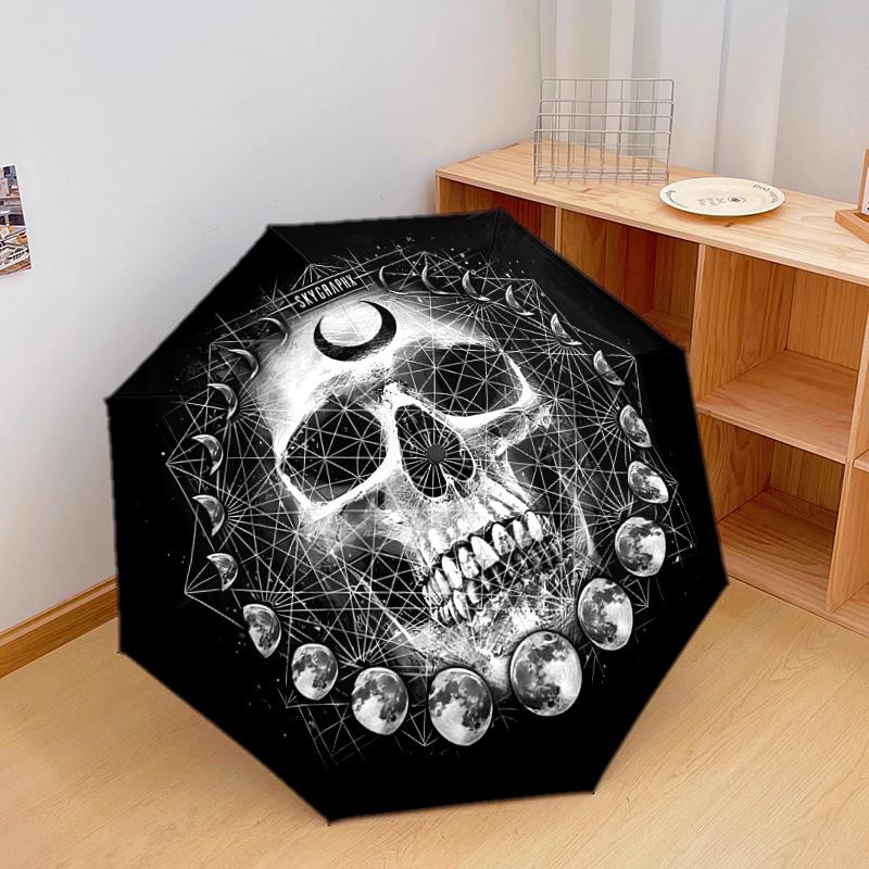 1Pc Skulls Automatic Umbrella - Suitable Travel Outdoor Portable Umbrella Birthday Gift Daily Essentials