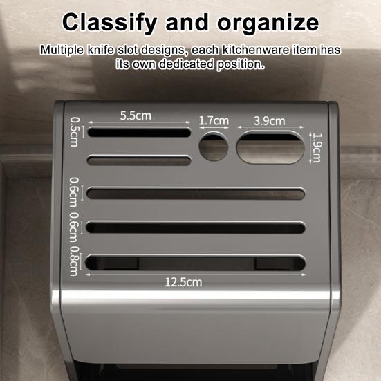 Wall-Mounted Countertop Knife Holder with Drip Tray Space-Saving Carbon Steel Plastic Rack for Kitchen Knives No-Drill Installation Anti-Slip