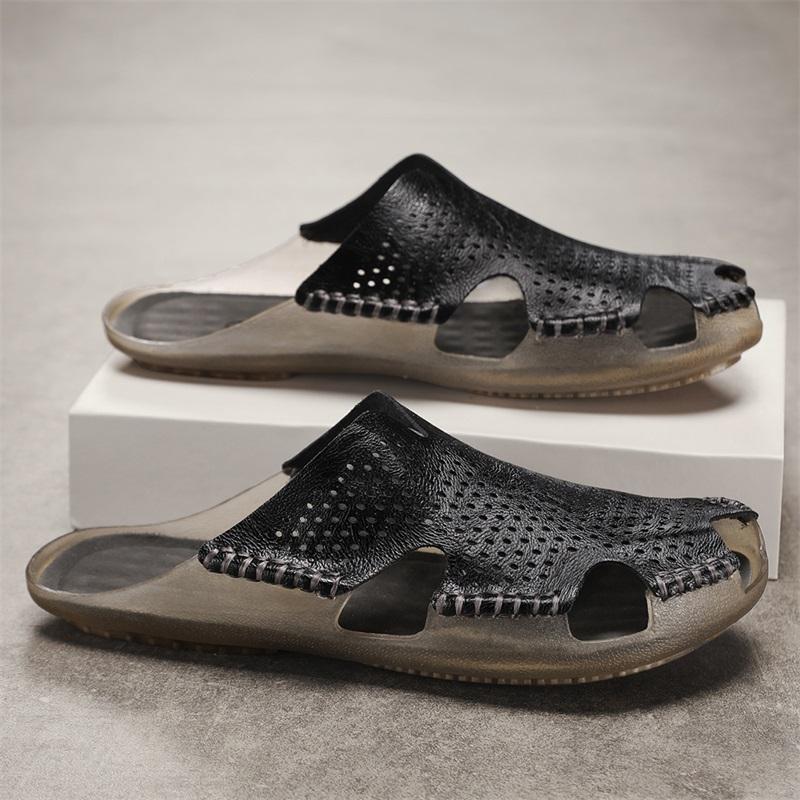 Fashion New Arrival Men's Leather Slippers Non-Slip Sole Comfortable Summer Shoes Breathable Male Half Drag Stylish Leisure Walk Sandals