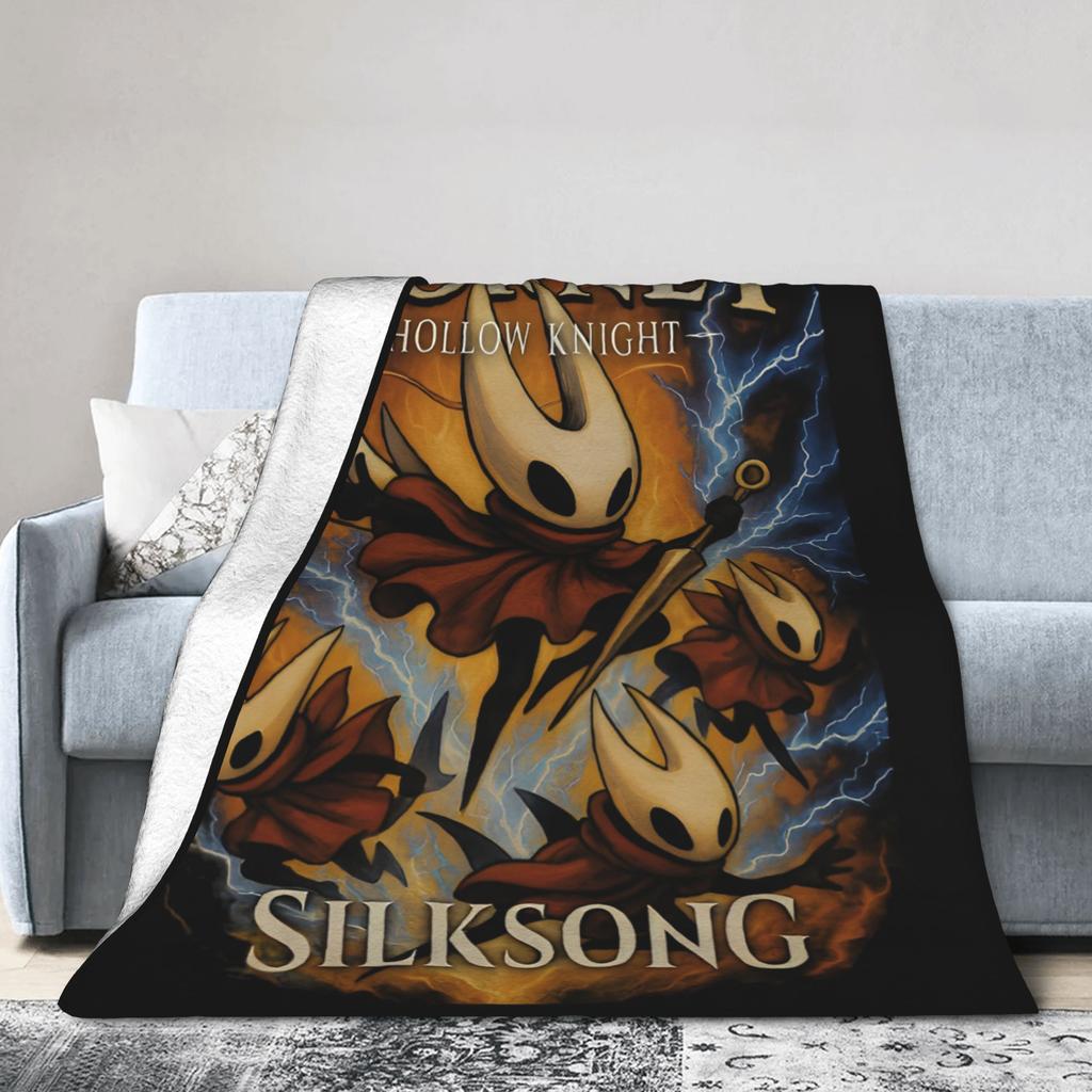 Hollow Knight Silksong Gothic Knitted Fashion Blanket Coral Fleece Plush Indie Game Soft Throw Fashion Blanket Bedspread Quilt Multi-functio