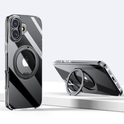 Metal Bracket Magnetic Clear Phone Case For iPhone 16 15 Pro Max 14 Pro 13 12 for Magsafe Transparent Shockproof Hybrid PC Hard Bumper Cover