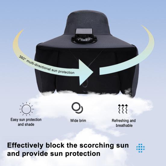 Fan Hat Wide-Brimmed Shawl Fishing Hat with Dual-Power Fan Design