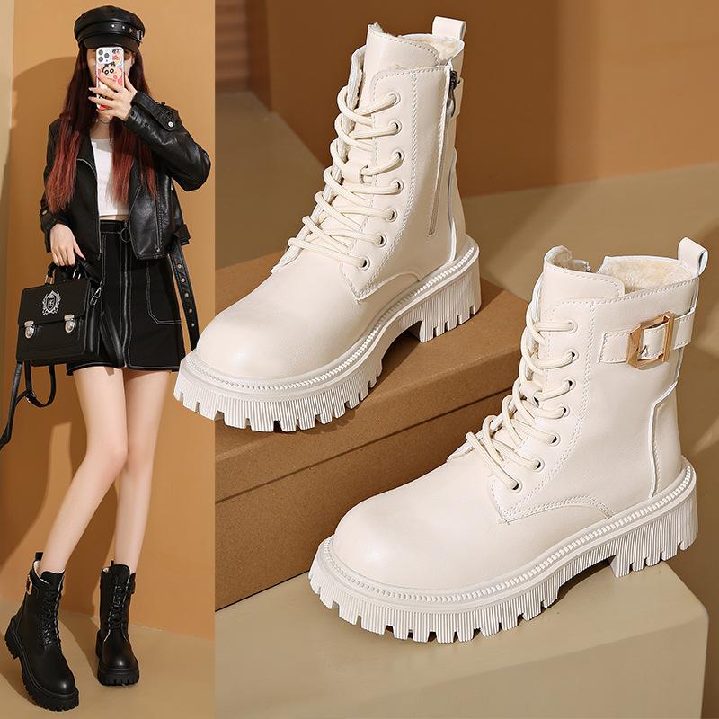 Martin boots women's autumn and winter new British style velvet heightened platform locomotive boots women's large size short boots women's