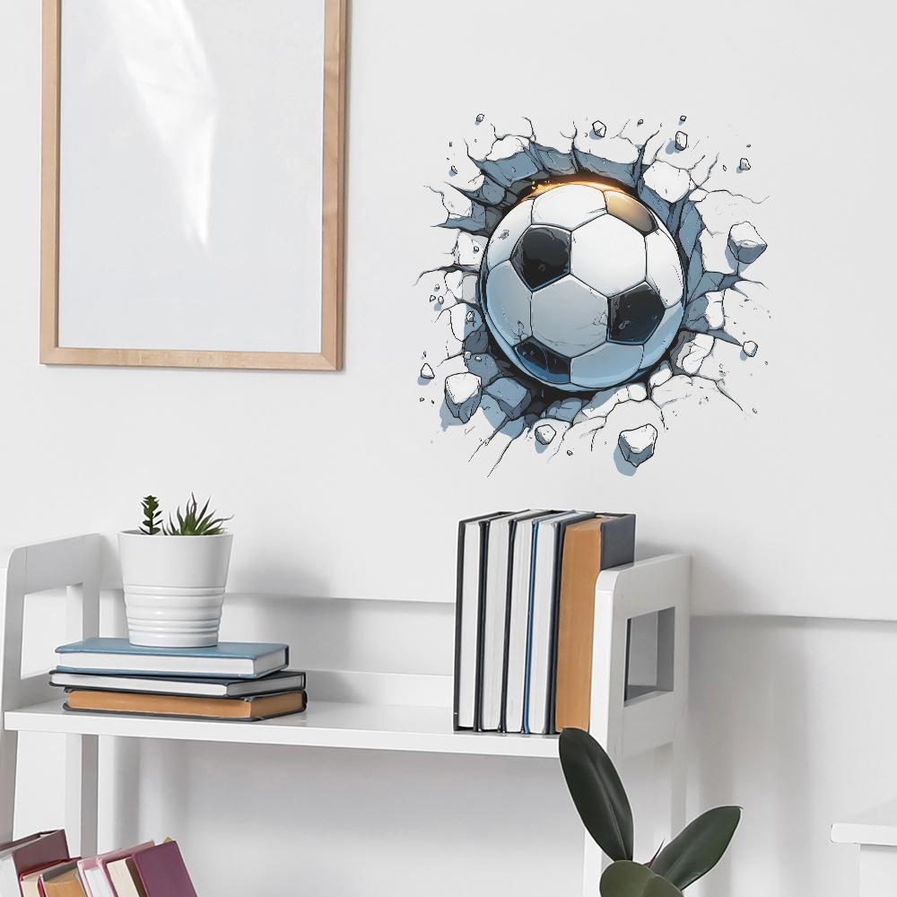 3D Мультяшный Футбольный Мяч, Пробивающий Стену, Наклейка для Гостиной, Прихожей, Современный Декор Дома 29x29m