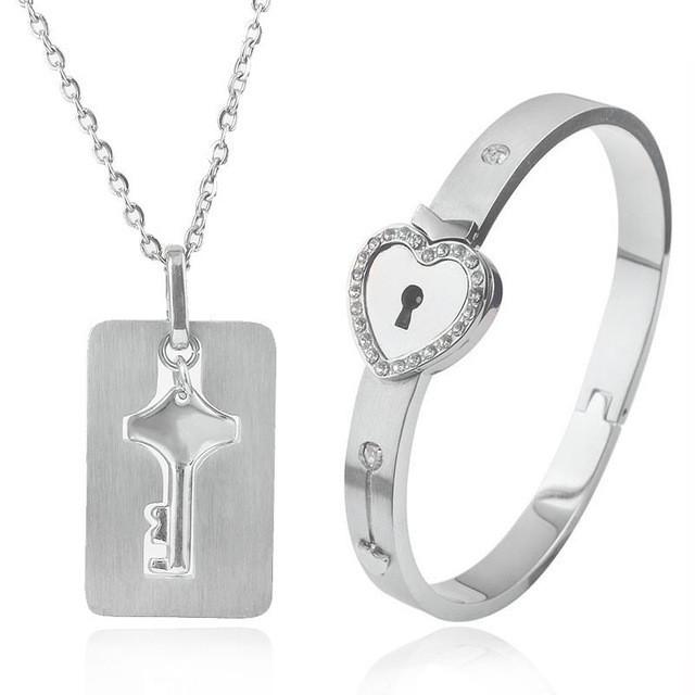Braccialetto Coppia Lucchetto Cuore d'Amore Con Acciaio Inossidabile E Cristalli Incastonati Per Scambio di Regali Romantico