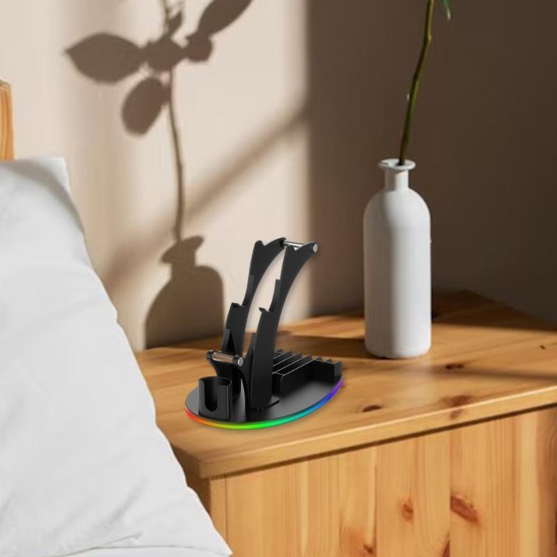 Gaming Accessory Organiser Rack Desktop Display Stand Holder with LED Lights for XSX Game Controllers Headphone