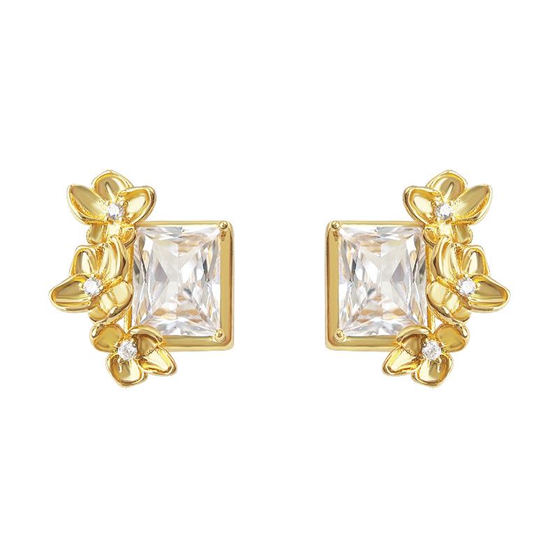 Blinking Original 18K Gold Geometric Zircon Flower Stud Earrings – Elegant Floral Cluster Design for Women.