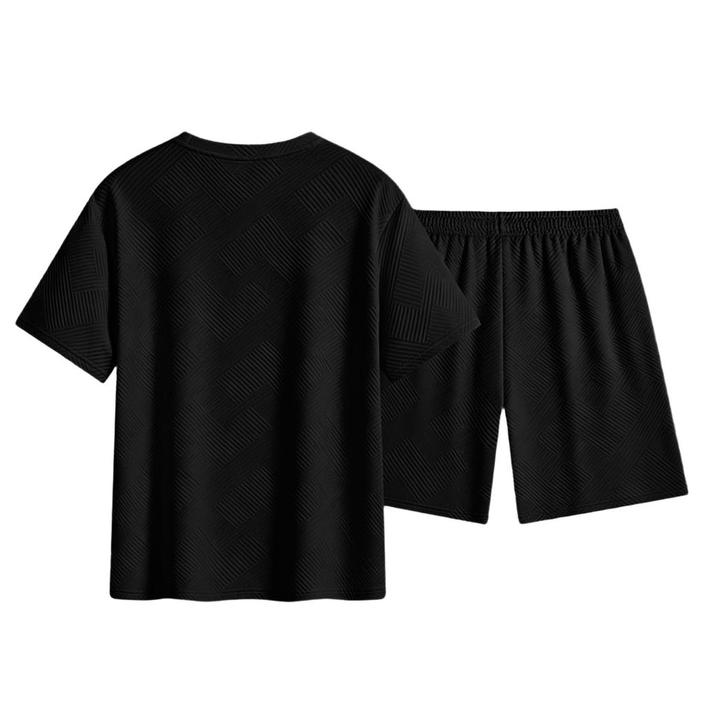 Men's Summer Crew Neck T-Shirt and Shorts Set Two-Piece Casual Sportswear Lightweight Breathable Fabric Suitable for Outdoor Activities