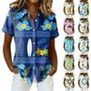 Women's Shirt Hawaiian Print Button Short Sleeved Pocket Casual Top