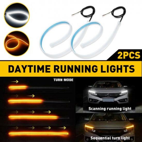 2X 60Cm LED Switchback DRL Tube Light Strip Amber Sequential Flow Turn Signal EA