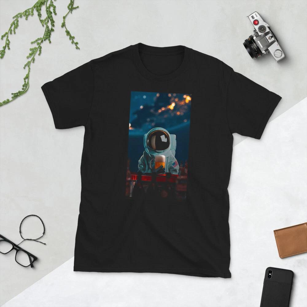 ASTRONAUT CHILLING DRINKING BEER FUN GRAPHIC Short-Sleeve Unisex T-Shirt 3XL