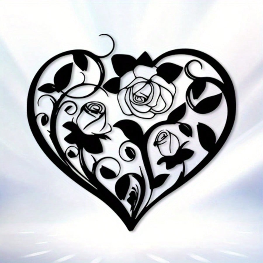 Vintage Heart Shaped Iron Wall Art Rust Resistant Rose Metal Decor for Living Room Patio Valentine Wedding Gift