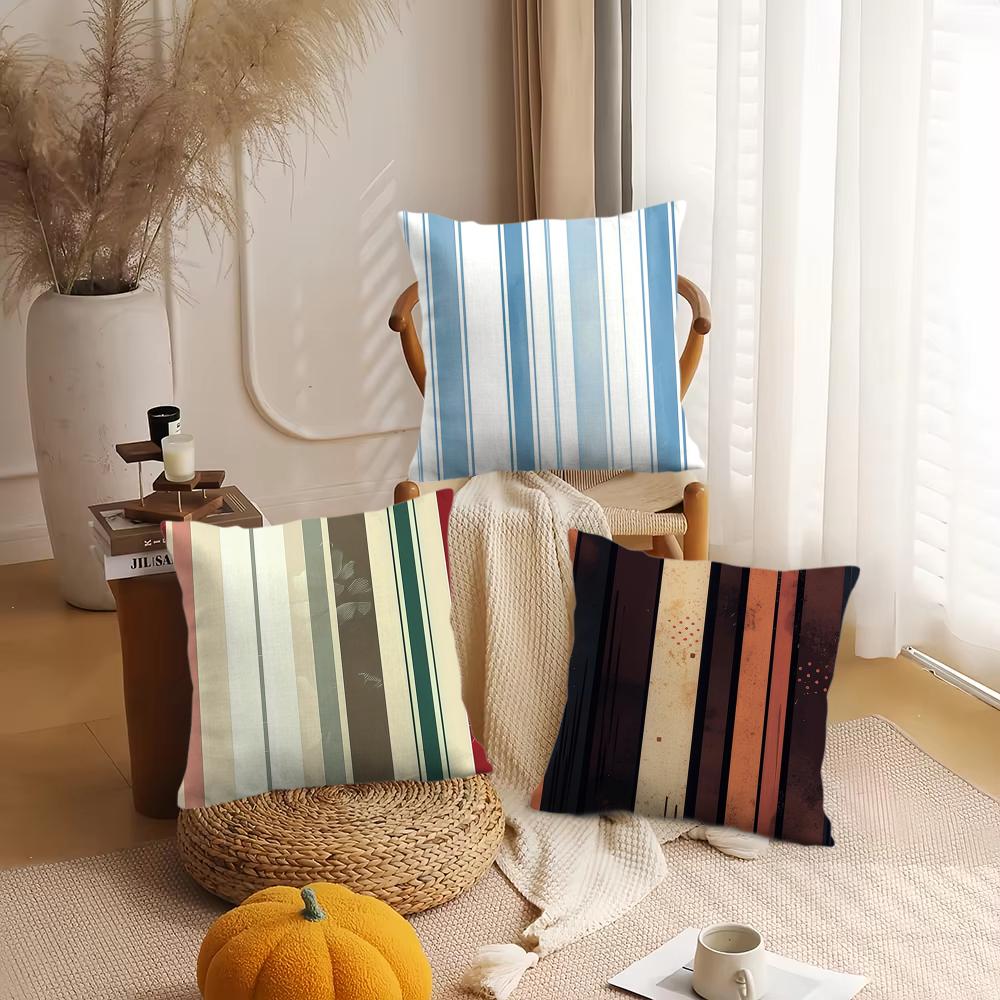 Classic Striped Cushion Cover Short Plush DoubleSided Printing Home Machine Washable in Warm Winter Pillow Cover