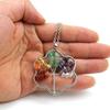 Silver Wire-Wrapped Flower Tree of Life Crystal Pendant Necklace N72