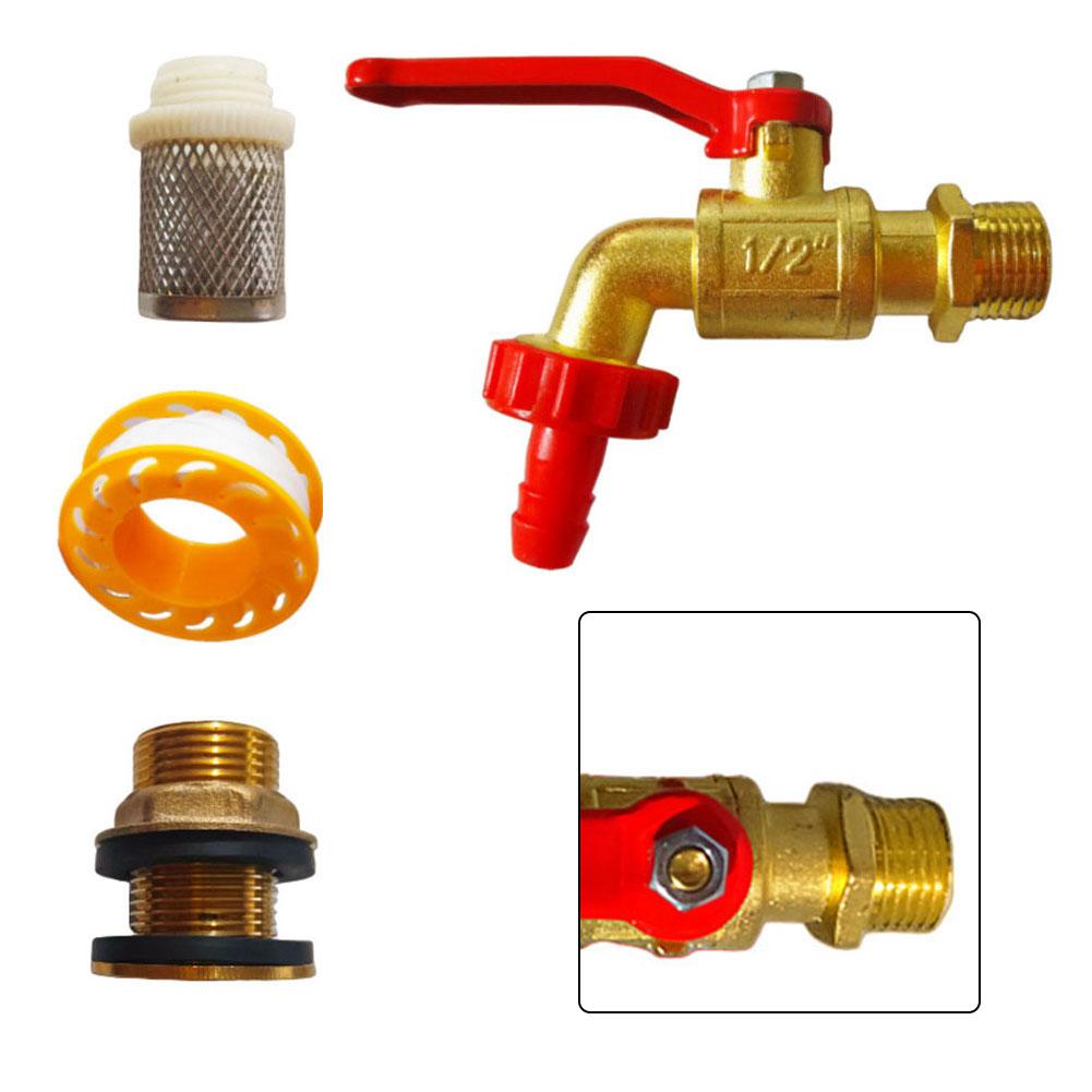 Garden Water Butt Spigot Set with Brass Fitting Filter Washers 1/2 OD Inlet GHT3/4 Outlet for Irrigation Systems