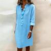 Spring New Fashion Slimming Women's Wood Ear Trim Long Sleeve Cotton Linen Shirt Dress