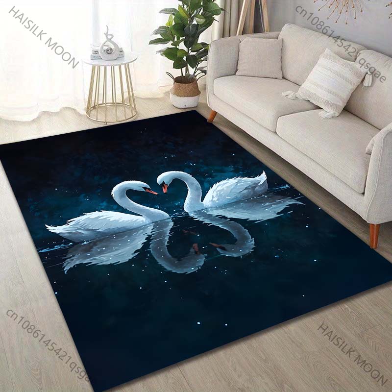 Multiple Sizes Elegant Swan Print  Carpet for Living Room Bedroom Sofa Home Decor Non-slip Floor Mat Luxury Gift  Area Rug