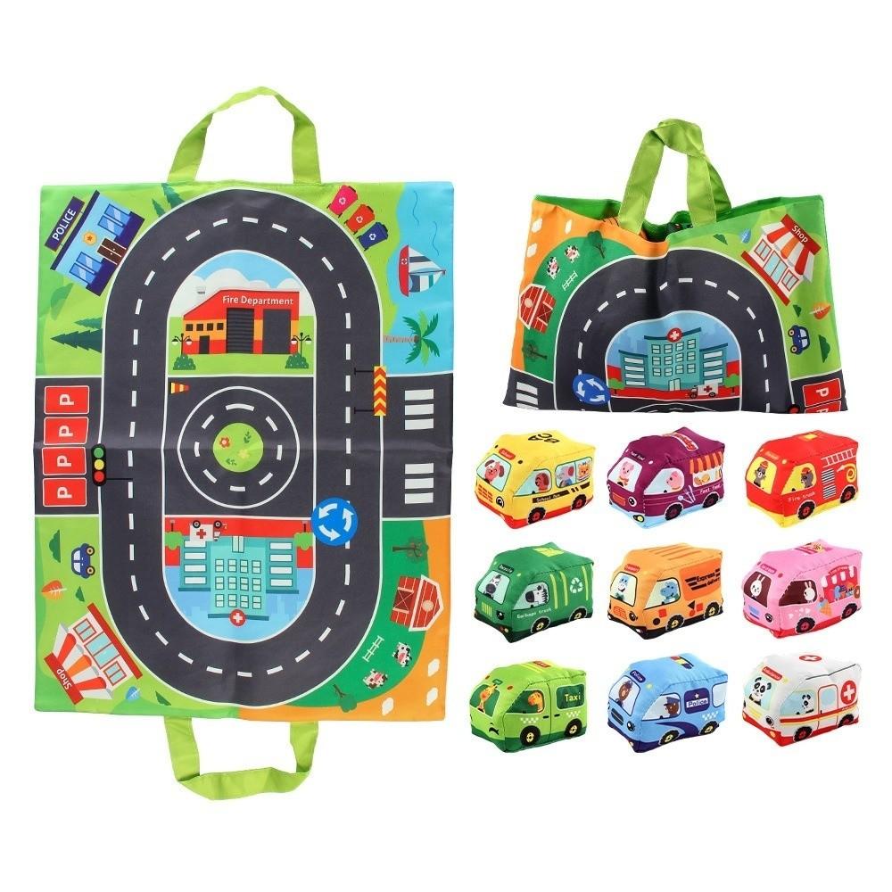 6/9pcs Set with Play Mat Soft Cloth Car Toy Soft Cloth Montessori Toy Sound Paper Rattle Toy Baby