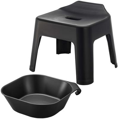 Silla de baño colgante Yamazaki Jitsugyo, altura del asiento: 25 cm, con imán, tamaño grande, para baño, con almacenamiento flotante, color negro 5384 1563 + [Set 2]