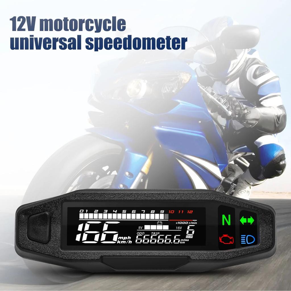 AD Motorcycle Speedometer Universal LED Tachometer Digital Dashboard Km/h MPH Odometer Meter Motor Gauge Sensor + Y/Z/W Bracket