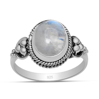 8X10 Mm Natural Rainbow Moonstone Gemstone 925 Sterling Silver Oval Shape Ring For Women & Girls