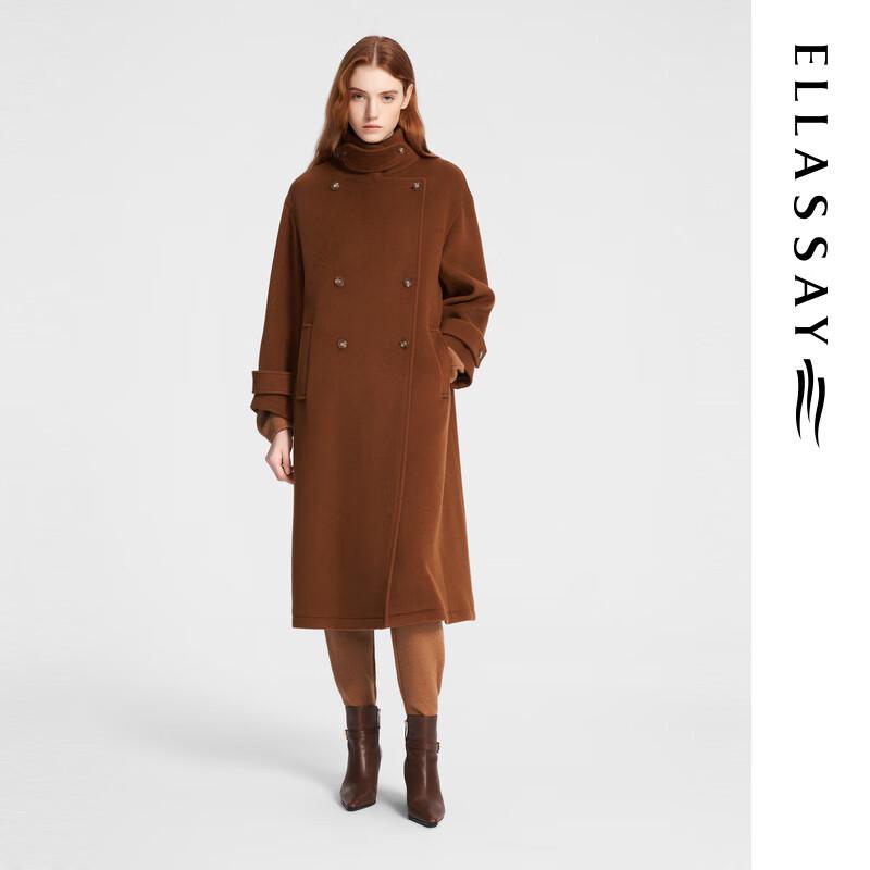 

ELLASSAY Women s Double-breasted Stand Collar Wool Blend Coat S