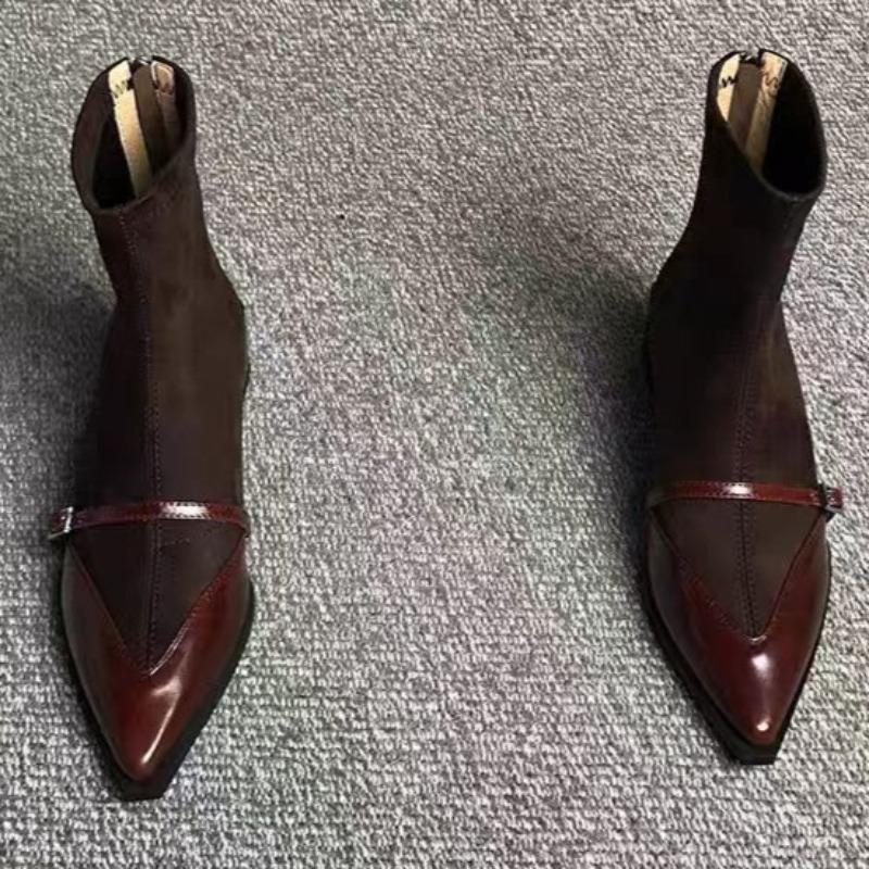 Autumn Women's Versatile Fashion Pointed Thick Heel Niche Design Suede Short Boots  2026  New Splicing Short Boots Plus Size