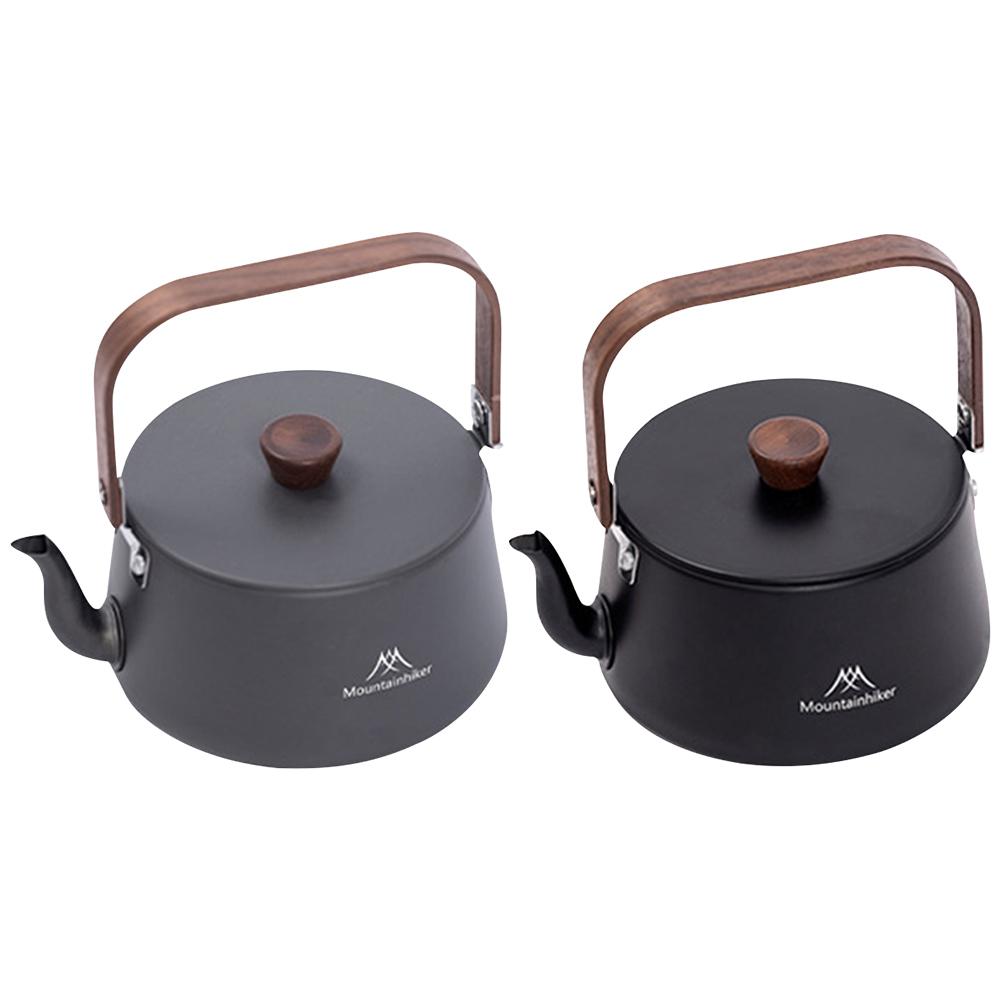1.1L Camping Water Kettle with Wood Handle Teapot Coffee Pot Aluminum Alloy Portable Lightweight Pot Tourist Cookware Supplies