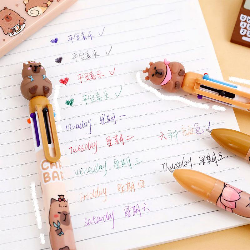 Cartoon Capybara Multicolor Ball Pen Ballpoint Pen Multicolored Pens Colorful Refill Multifunction 6/4 Colors In One Student