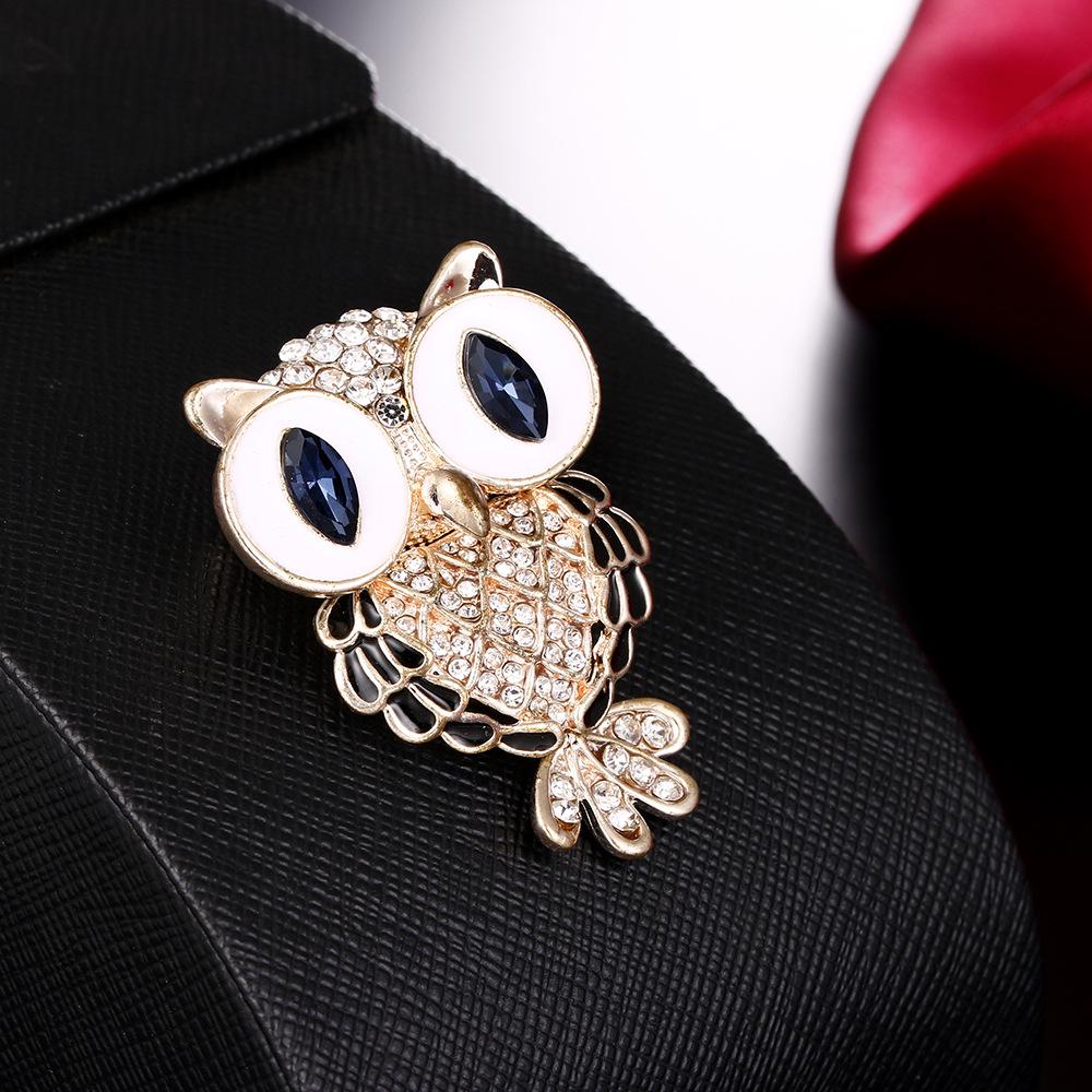 Korean-Style Owl Brooch with Rhinestones for Women