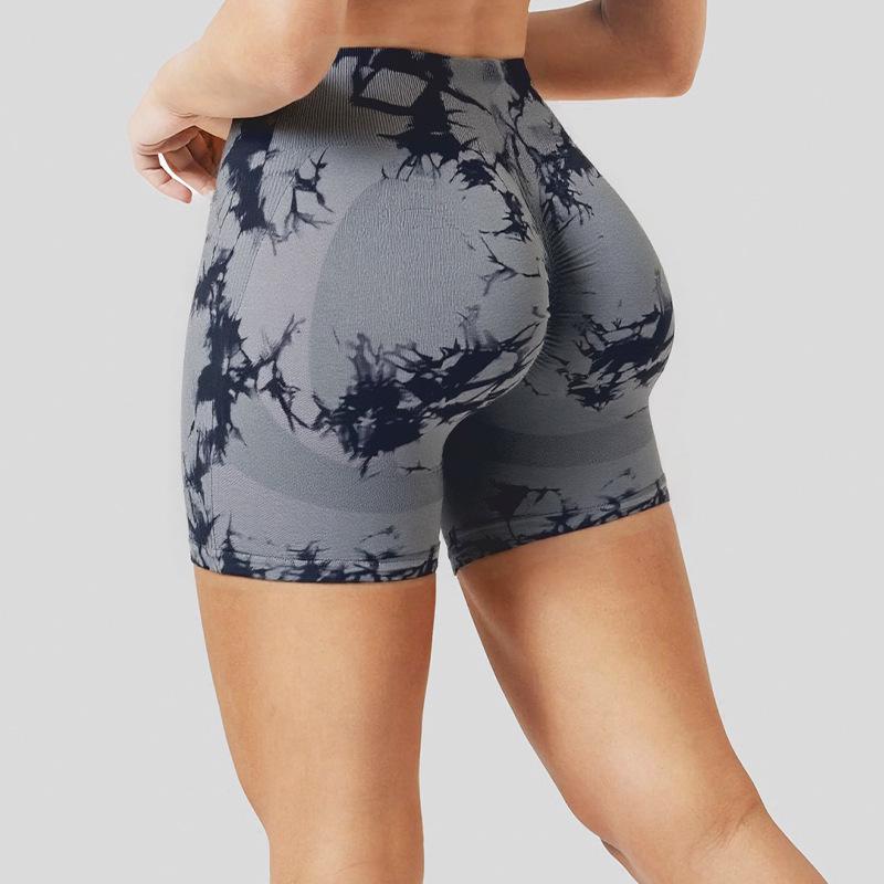 Women's High-Waisted Tie-Dye Yoga Shorts - Comfortable, Elastic, Athletic Wear for Fitness