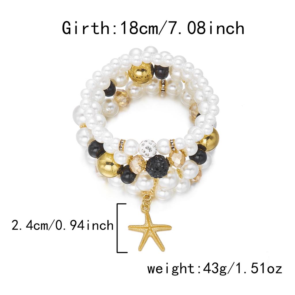 Multilayer Boho Imitation Pearl Crystal Elastic Bracelets Set for Women Starfish  Chain Beads Bracelet Beach Party Jewelry Gift