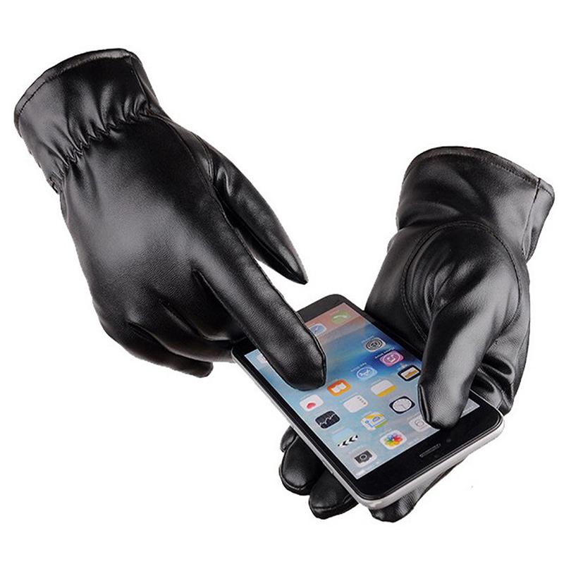 1Pair Men'S Pu Leather Winter Autumn Driving Keep Warm Gloves Fleece Tactical Gloves Black Outdoor Sports Waterproof Mitten