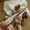 2025 new French beautiful fairy style square head flower word with slope heel sandals girl summer with skirt slippers