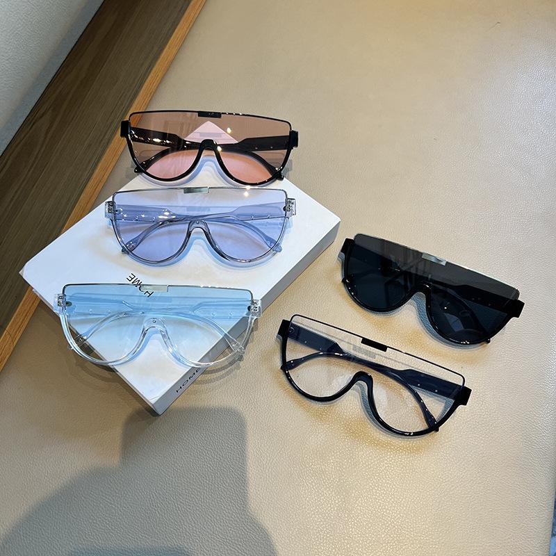 Fashion Large Frame One-piece Lenses Sunglasses Women's Brown Street Shot Couple Sunglasses Trend
