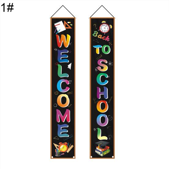 2Pcs Back To School Colorful Welcome Couplet Banner Door Wall Hanging Sign Flag