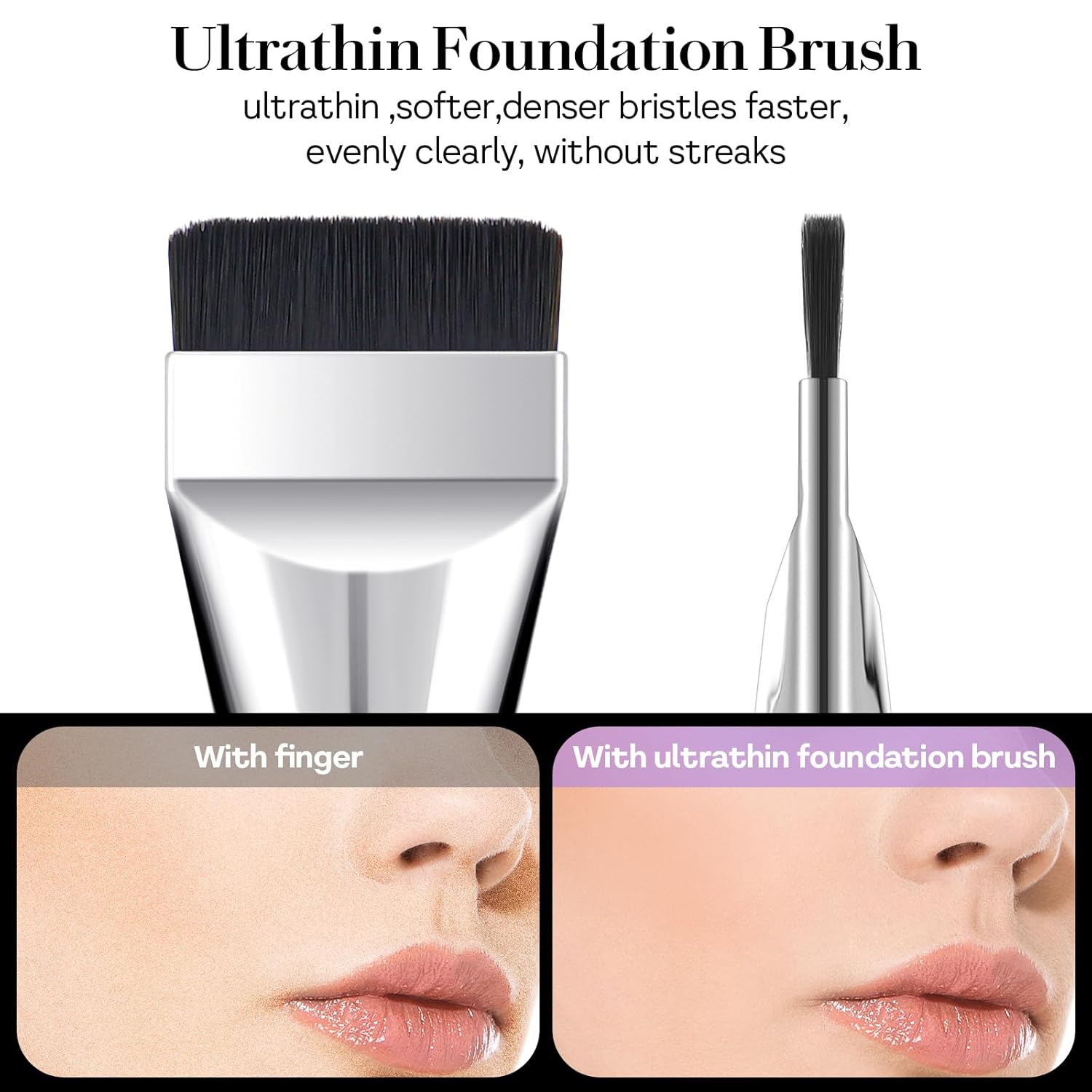 2pcs Spatula Brush Makeup, Flat Foundation Brush, Korean Makeup Brushes for Liquid Makeup Blending Cream, Black Soft Bristles Blending Brushes Silver