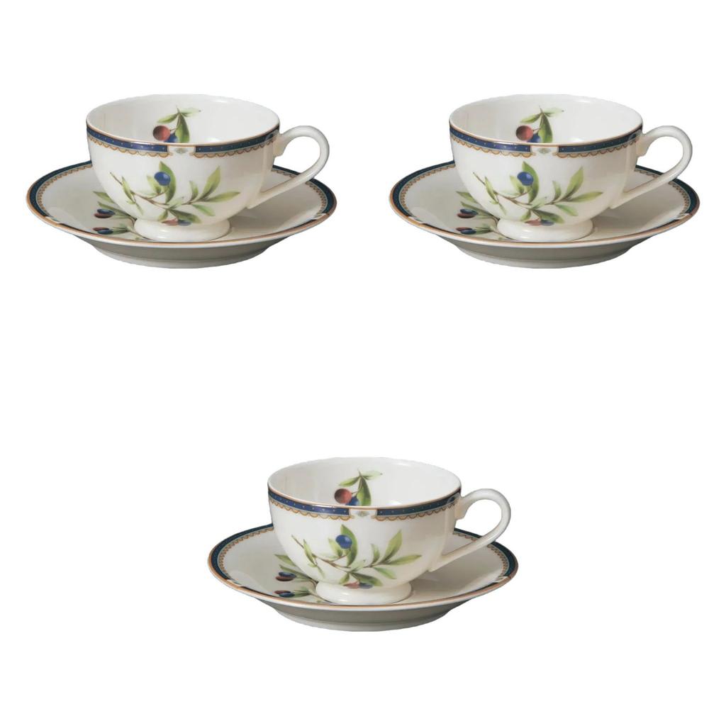 Set of 3 NB Prun Black Tea Cups and Saucers X 9 X Fuse Ware Cups and Saucers by Setomonohonpo [11.5 5.5 Cm, 200cc]