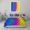 Regenbogen-Waben-Bettwäsche-Set, Farbverlauf schillernder Sechseck-Druck-Set mit 1 Bettbezug 2 Kissenbezügen Einzelbett Doppelbett King Queen