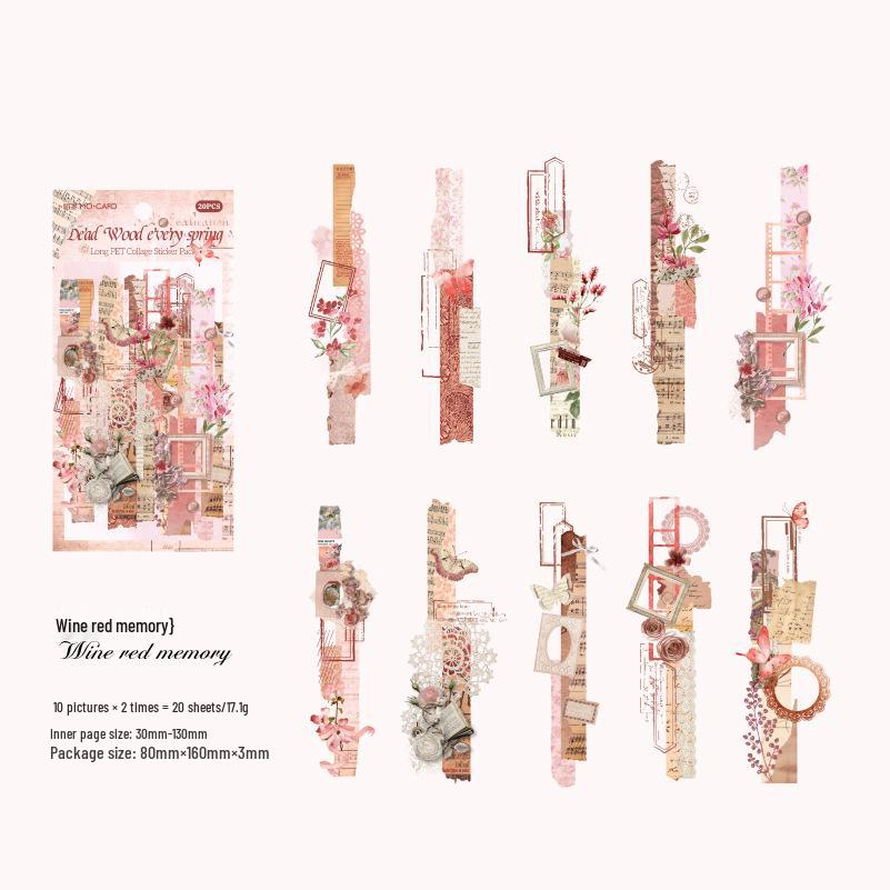 Pacote de Adesivos Colagem Retrô Momo PET: 20 Folhas, 6 Designs para Diários e Decoração DIY