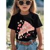 European sizes Girls' Heart Pizza Slice Flowers Stars Valentine'S Day Short Sleeve T-Shirt | Cute Cartoon Print, Stretchy Breathable Fabric