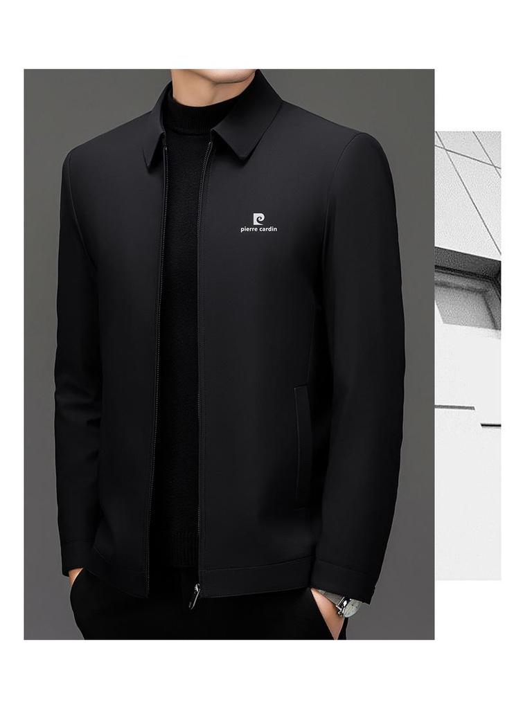 Pierre Cardin Men's Executive Plus Velvet Lapel Jacket - 2025 Autumn/Winter Mid-Aged Dad Suit Collar Outerwear